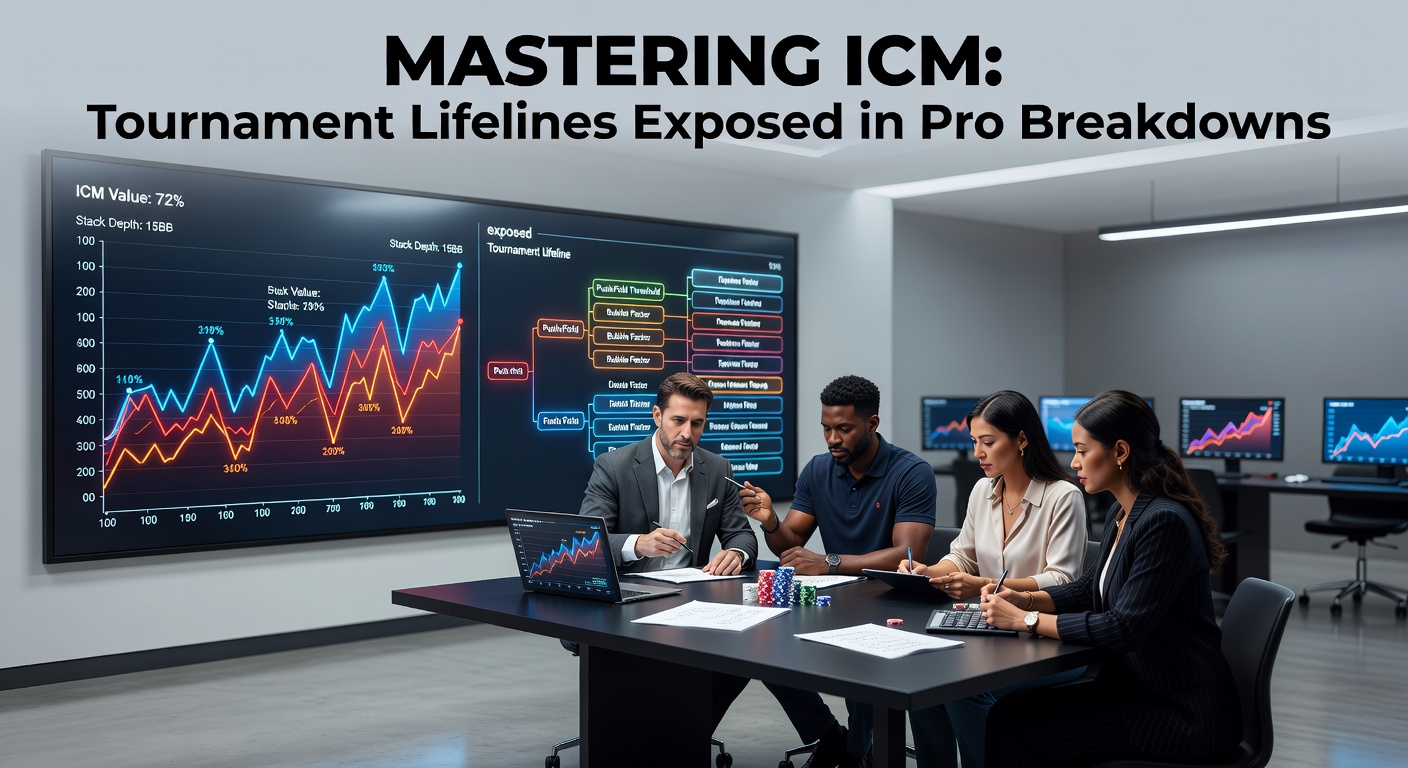 Grafik eines Poker-Turniertisches mit ICM-Berechnungen im Final Table, Stapelgrößen und Auszahlungsstrukturen hervorgehoben
